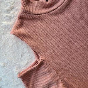 Blush Pink Mockneck Long Sleeve with Shoulder Cutout